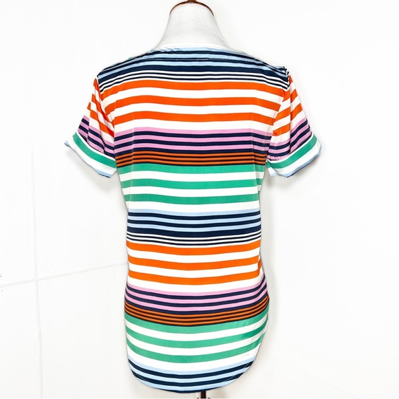 Anthropologie Mixed Media Colorful Stripe Gray Short Sleeve Knit Top - Picture 4 of 10